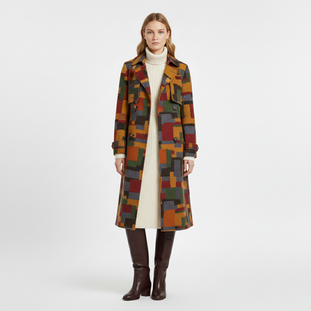Women's Geometric-Pattern Wool Coat