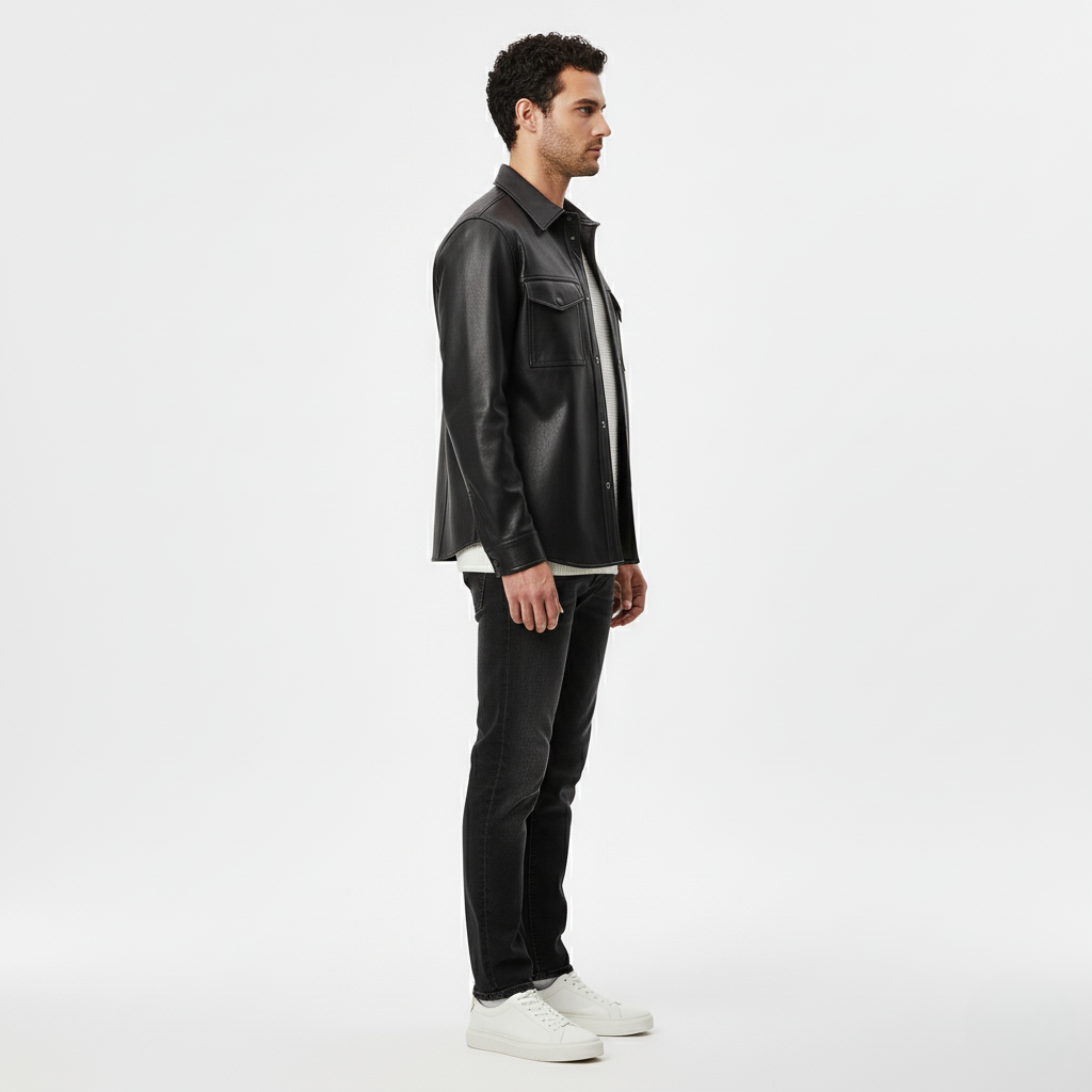 Men's Structured Leather Overshirt