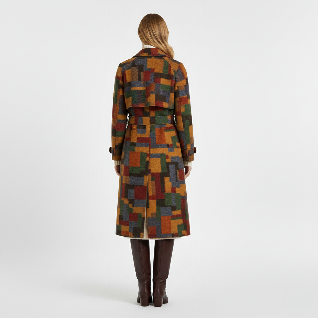 Women's Geometric-Pattern Wool Coat