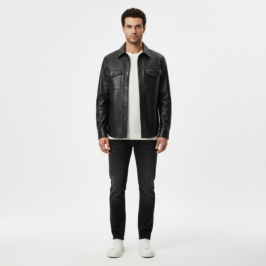 Men's Structured Leather Overshirt