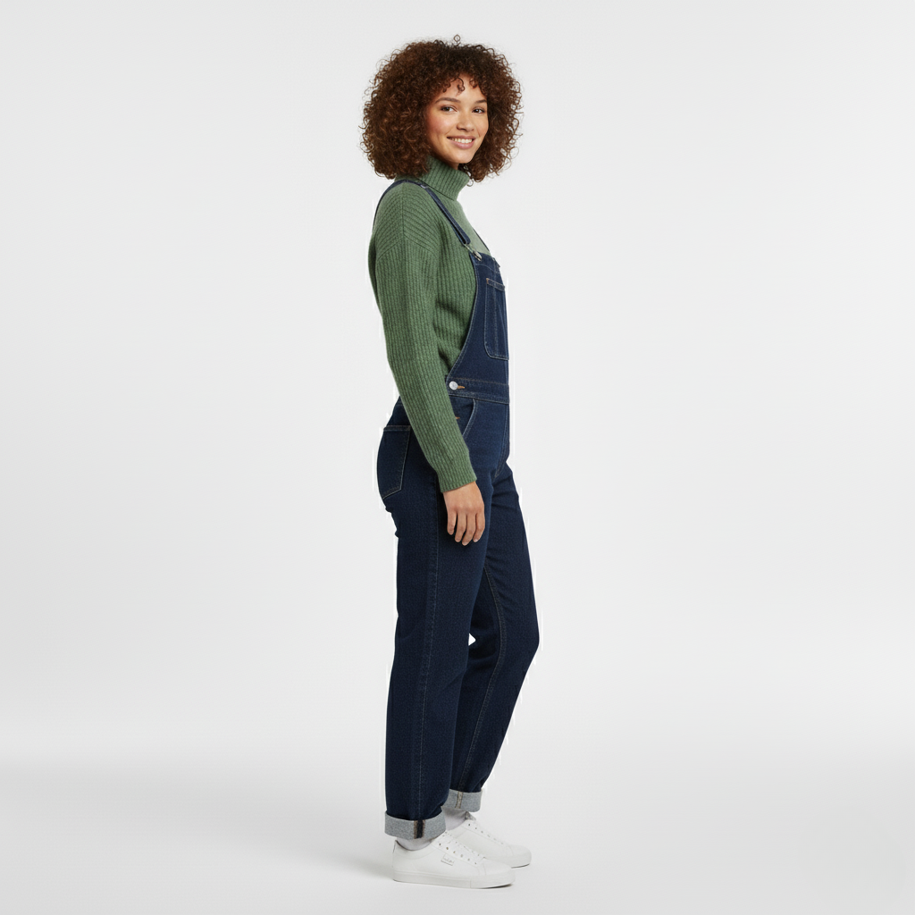 Women's Relaxed Straight-Leg Denim Overalls
