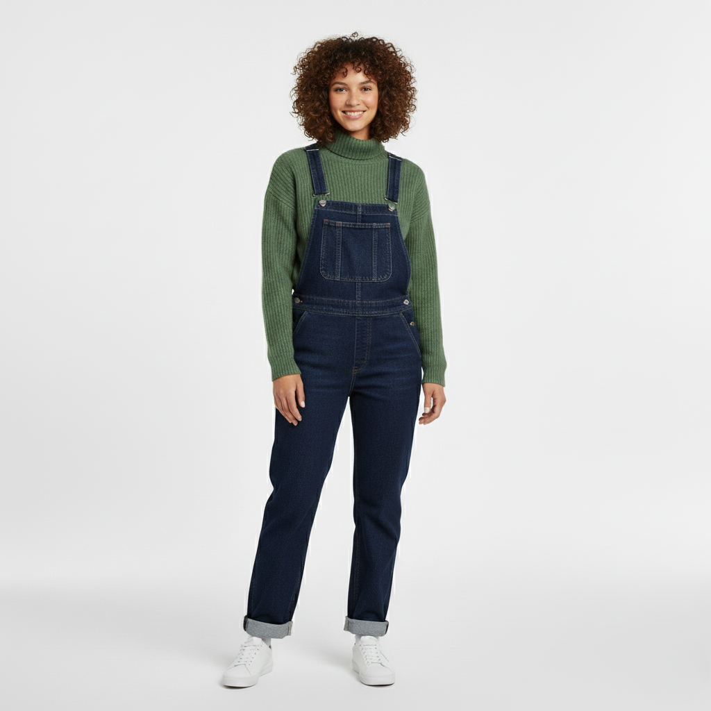 Women's Relaxed Straight-Leg Denim Overalls