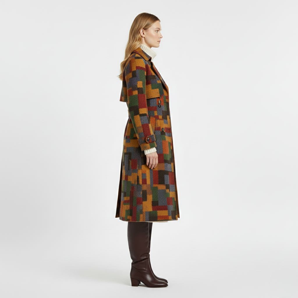 Women's Geometric-Pattern Wool Coat